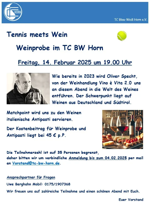 Tennis meets Wein - Weinprobe mit Olli Specht - verschoben